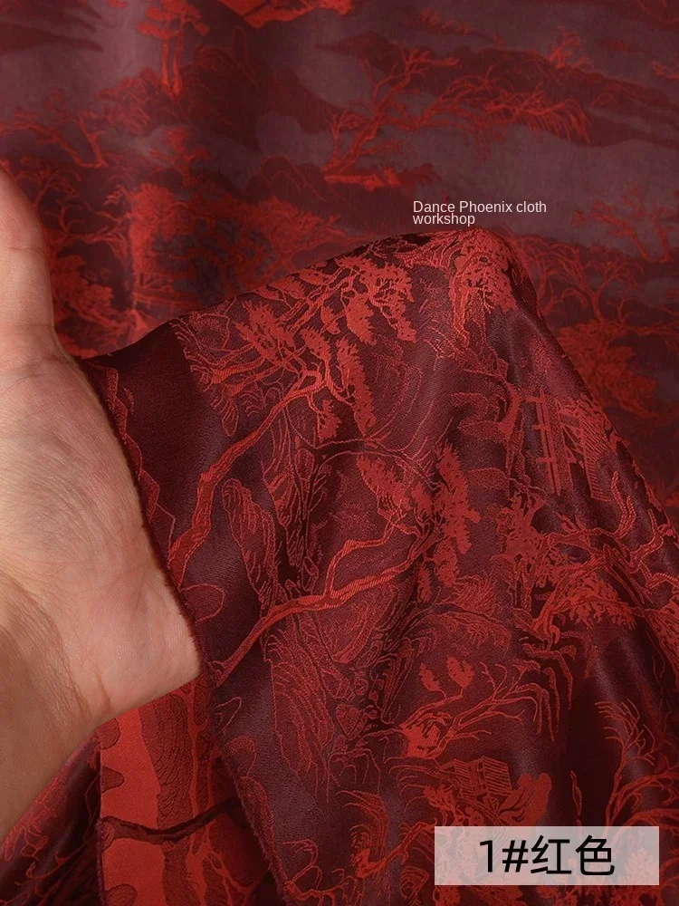 Imitation Acetate Satin Fabric Jacquard Wine Red Soft and Smooth Cheongsam Top Cloth Apparel Sewing By Meters Diy Material