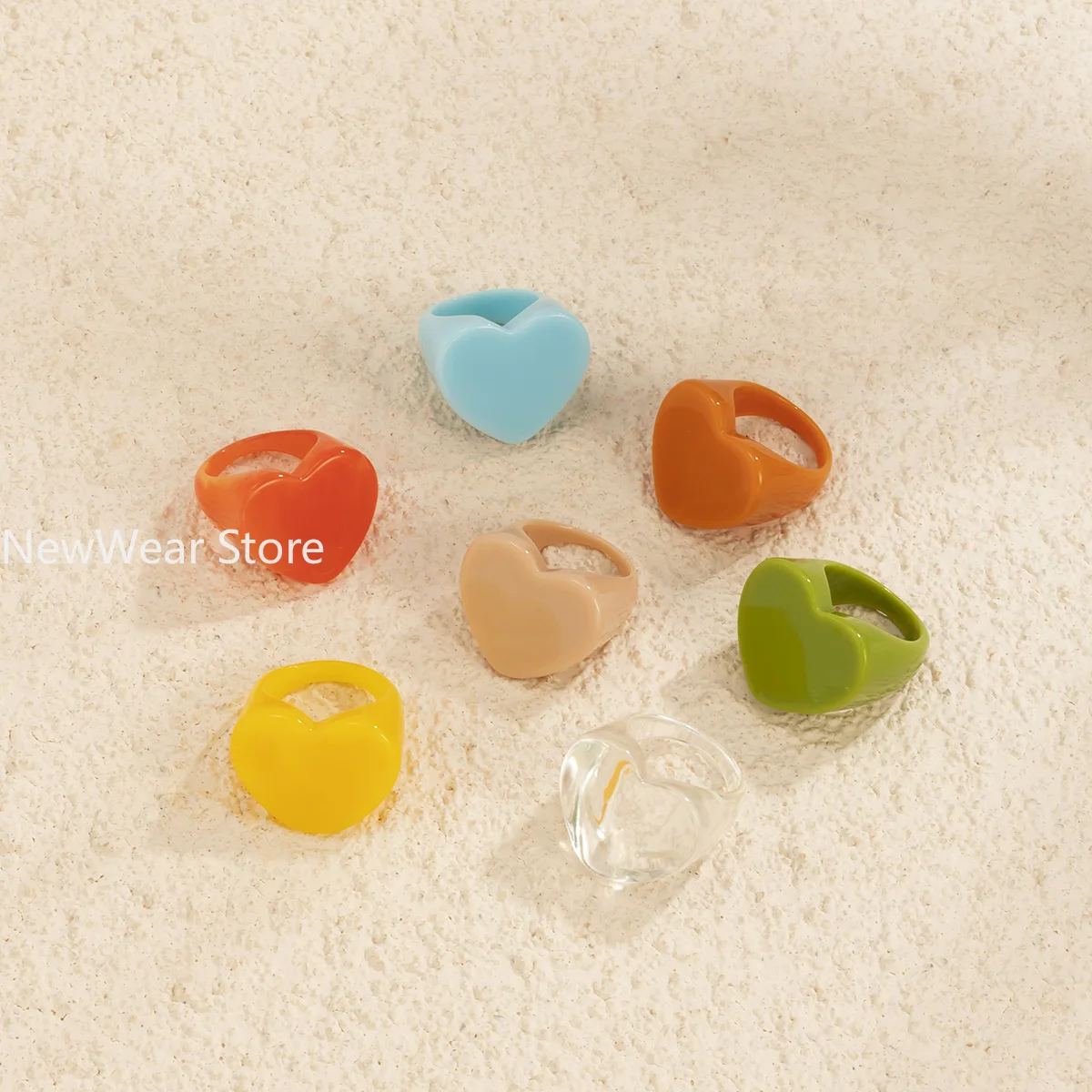 Acrylic Resin Heart Rings for Women Fashion Korean Geometric Ring Colorful Irregular Transparent Finger Ring Jewelry Party Gift