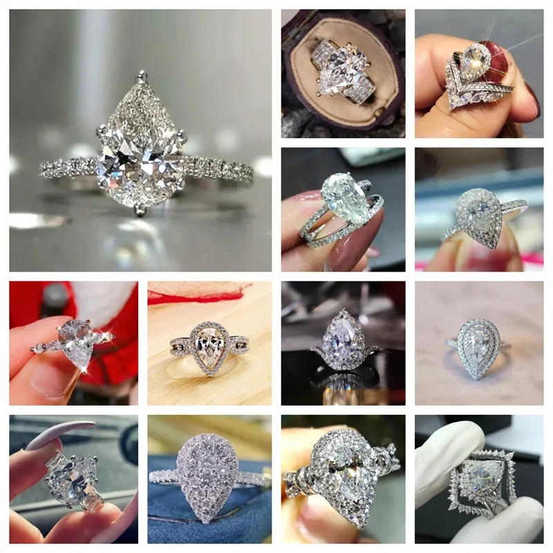 2024 Pear Shaped Cubic Zirconia Ring for Women's High Quality Silver Plated Wedding,  End Personalized Ring, Eternal Jewelry