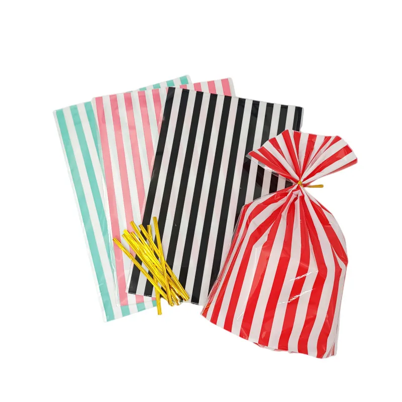 Stripe Packaging Bags Top Open Candy Cookies Gift Plastic Bag Event Party Handmade Storage With Gold Wires Emballage Cadeau
