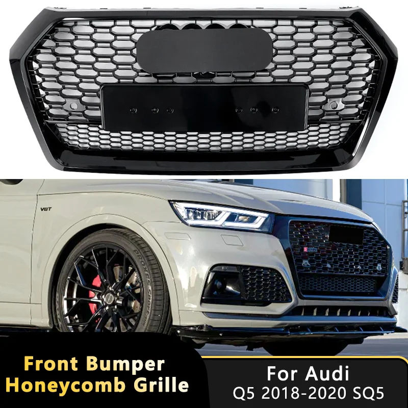 High quality For Audi Q5 2018-2020 Modified RSQ5 Style Honeycomb Hood Car Front Bumper Mesh Racing Grills Grill Cover Quattro