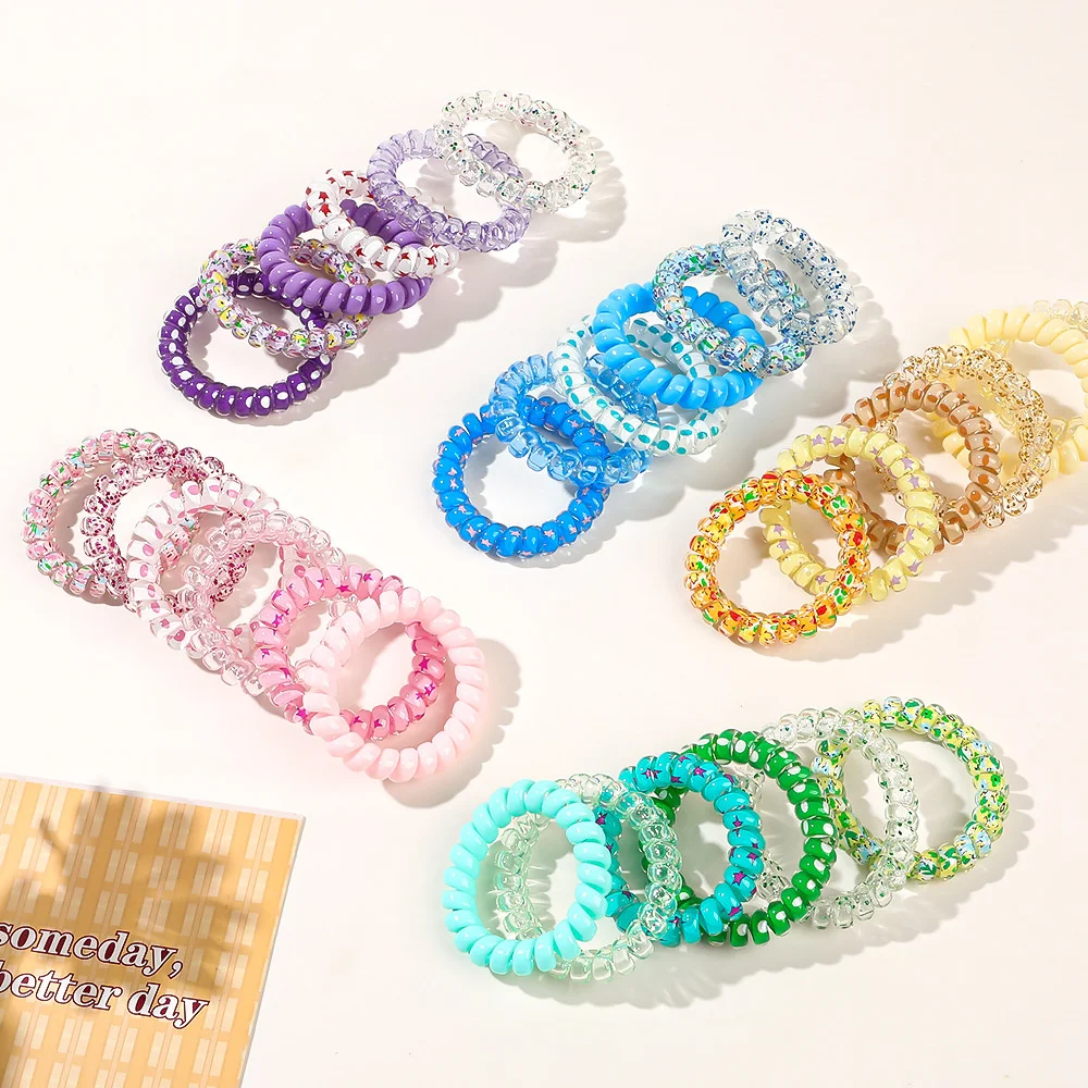 6pcs Sweet Cute Colorful Spiral Hair Ties Resin Jelly Coil Hair Rings Elastic Women Girls Ponytail Holders Hair Accessories