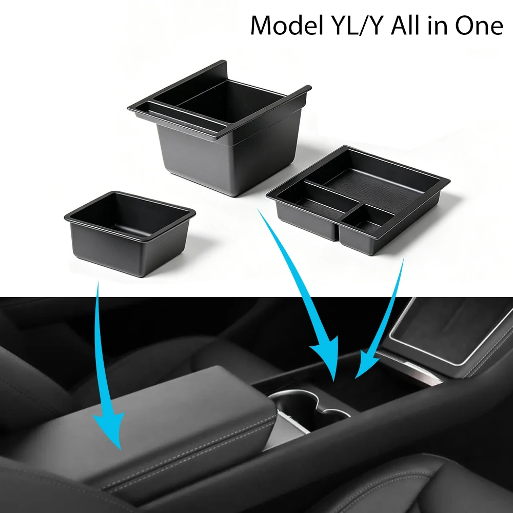 Auto-Innenraum Mittelkonsole Stapelbare Aufbewahrungsbox Kabelloses Ladepad Getränkeuntersetzer für Tesla Model Y Juniper 2026 Zubehör – Detail 2