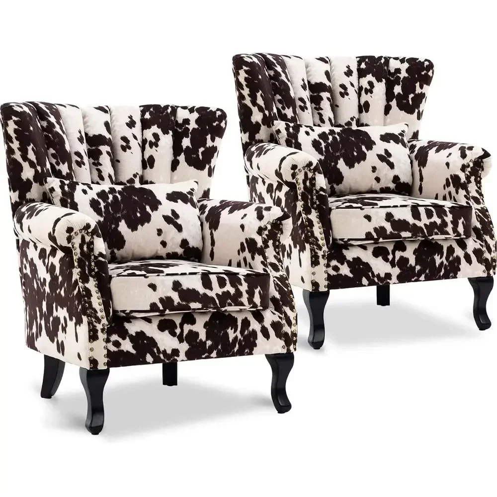 2-Piece Accent Reading Arm Chairs Set for Living Room or Bedroom, Comfortable Sofa Chairs with Wingback, Button-Tufted Back and