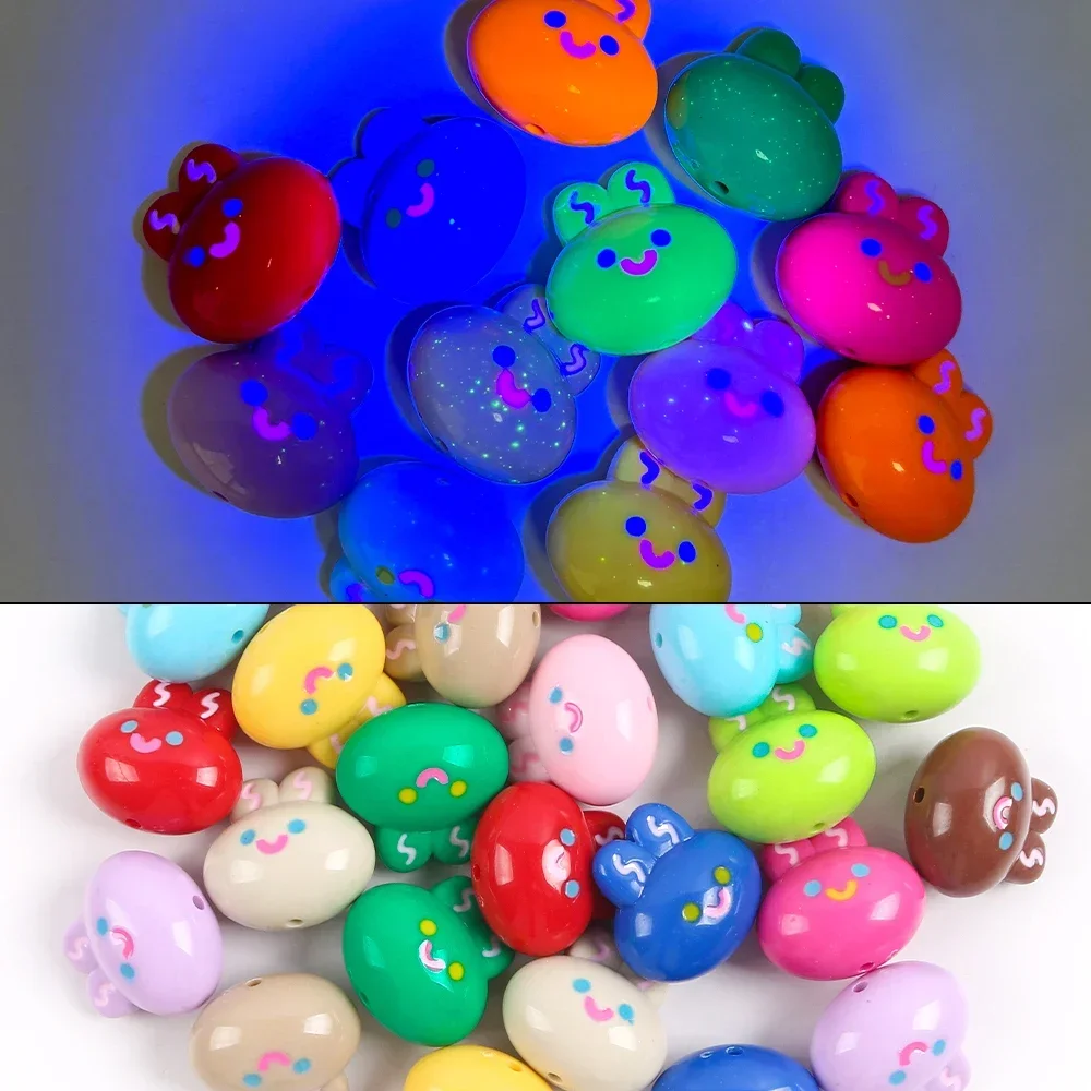 5pcs/lot Luminous Cartoon Rabbit Loose Spacer Beads Charms Jewelry Accessories Mobile Phone Chain Making DIY Material