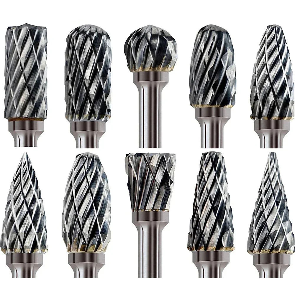 

10PCS Carbide Burr Set Compatible 1/8" Shank Tungsten Carbide Milling Cutter Rotary Tools Wood Metal Carving Electric Grinding