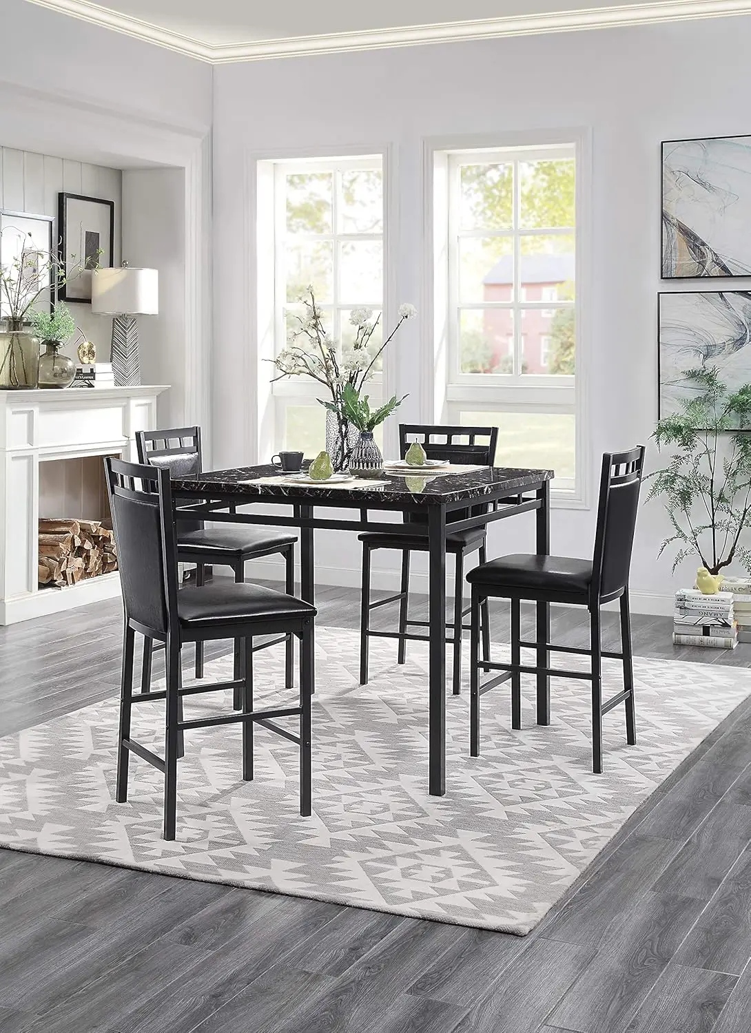 5-Piece Pack Counter Height Dinette Set, Black