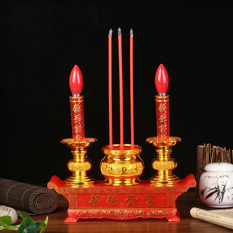 Buddhist Plug-in Candle Holder Home Decoration Vintage Electronic Candlestick Decor Hall Enshrined Lamp Ornament