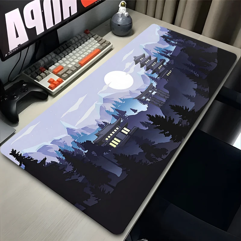 

Japan Mountain Forest Pagoda Mouse Pad Large Kawaii Anime Keyboard Rug PC Moon Gamer Cabinet Mousepad Laptop Extended Desk Mat