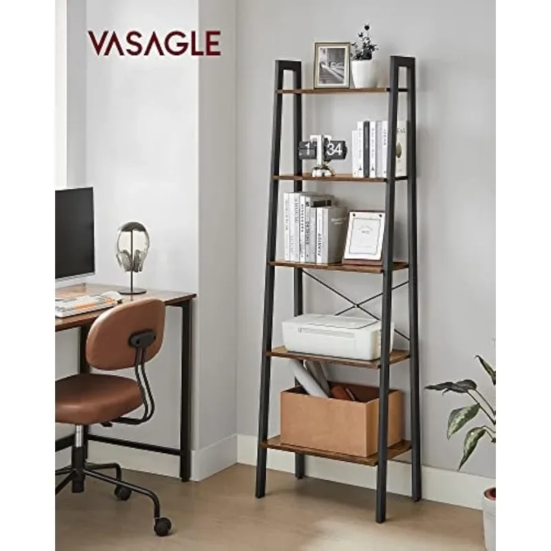 

VASAGLE Ladder Shelf,Bookshelf, Storage Rack, Bookcase with Steel Frame, Wood Look Accent Furniture with Metal Frame