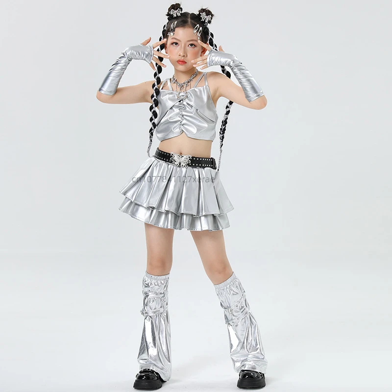 ملابس عصرية للغاية لرقص الجاز الفضي، ملابس ممارسة رقص الجاز لعروض المهرجانات للأطفال، عروض المدرج للفتيات