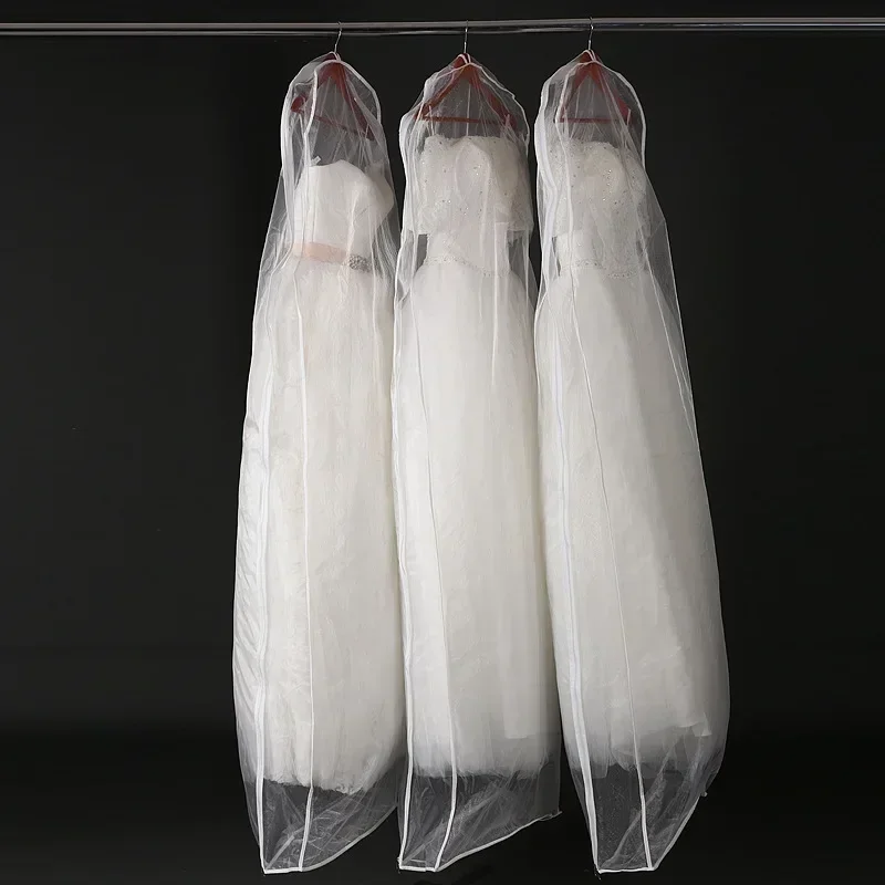 Transparent Mesh Yarn Wedding Dress Dust Cover with Zipper, Bride Gown Storage Bag, Garment Clothing Case, 155cm, 180cm - view 3