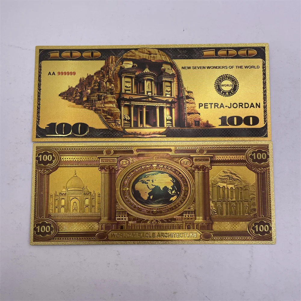 Zeven wonderen plastic goudfolie herdenkingsbadge ambachtelijke collectie herdenkingsbankbiljet