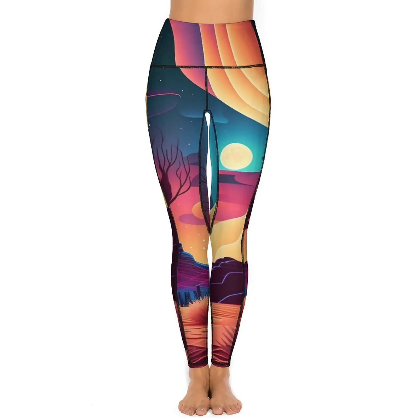 Desert At Night Yoga Pants Sexy Moon Print Leggings grafici Push Up Fitness Leggins Leggings sportivi ad asciugatura rapida estetici femminili