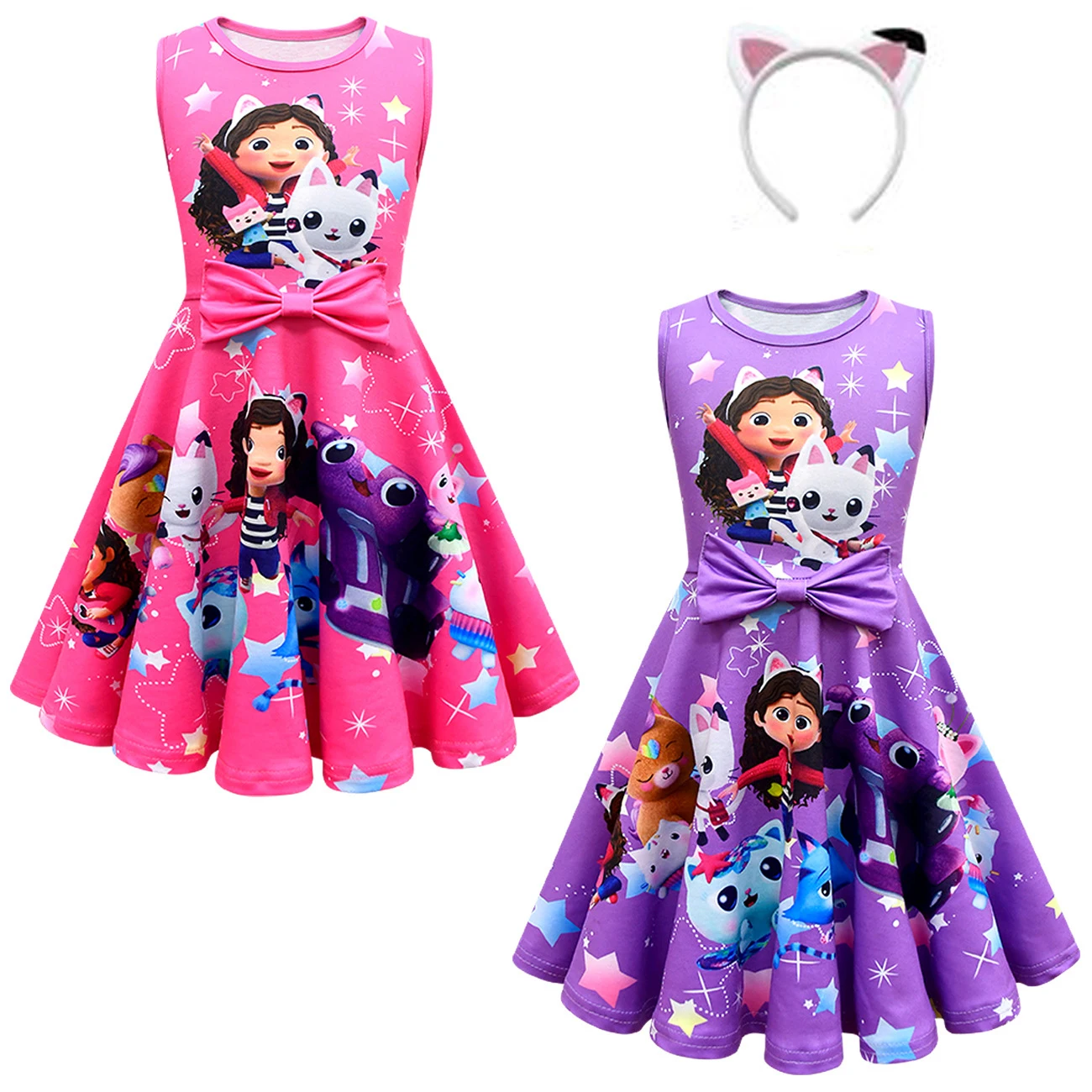 

New Baby Girl Princess Dress Bow Sleeveless Cartoon Gabbys Dollhouse Kids Costumes For Girls 2023 Party Dress Birthday 4 8 12 Y