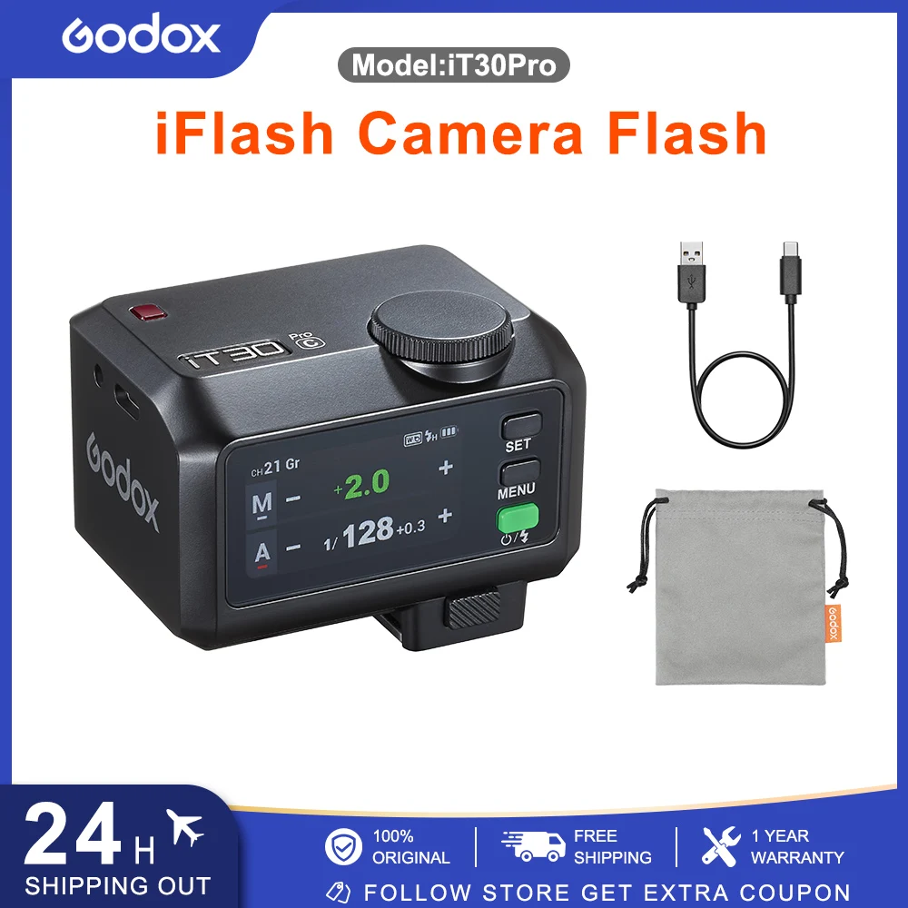 

Godox iT30Pro iFlash Camera Flash 2.8" Touchscreen Speedlite HSS TTL 2.4G Wireless Pocket Flash for Canon Nikon Sony Fuji Olympu
