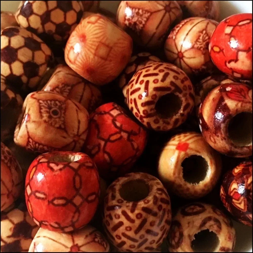 100pcs 10mm/17mm Printed Wooden Beads