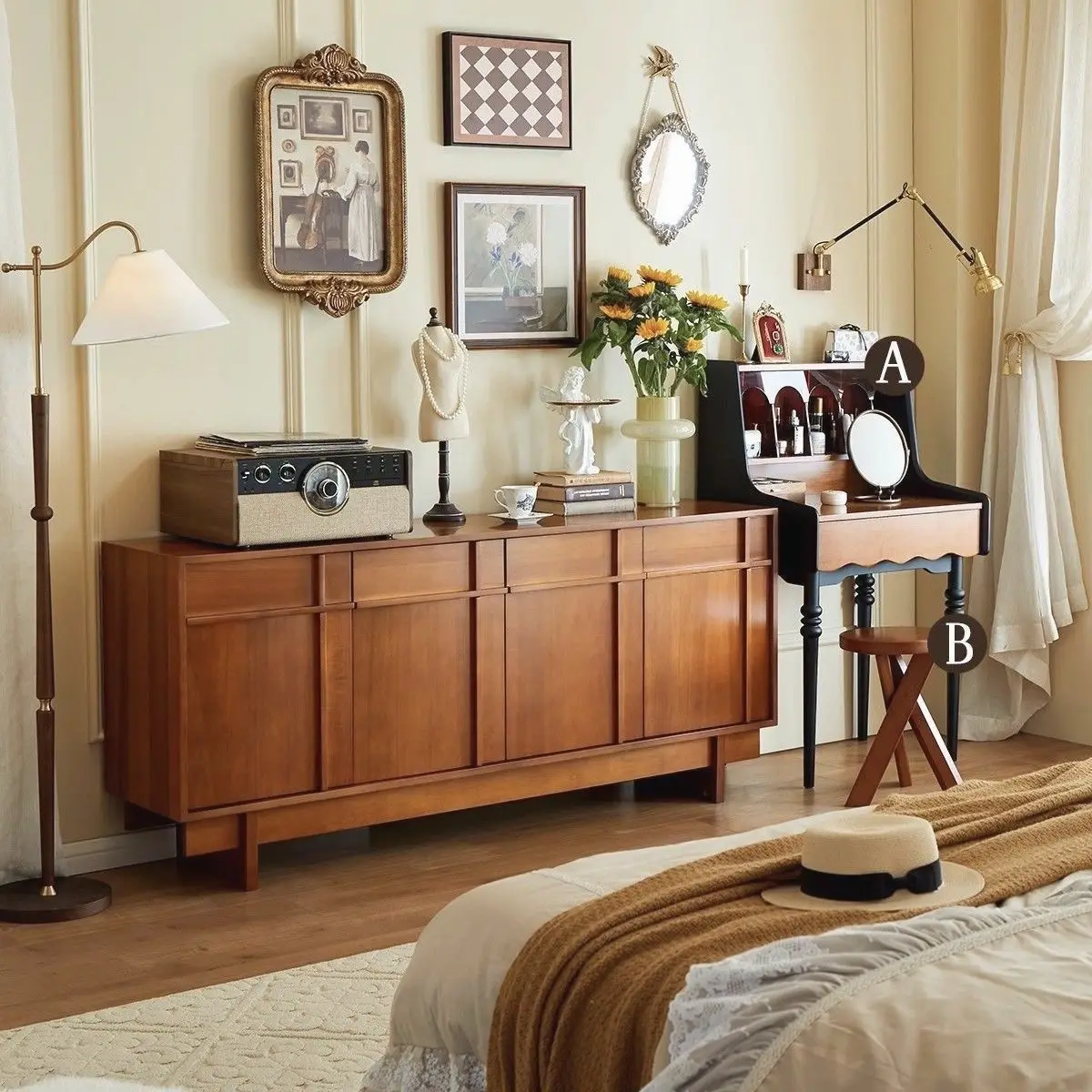 

Solid wood sideboard, double door, living room wall storage cabinet, storage cabinet, sideboard