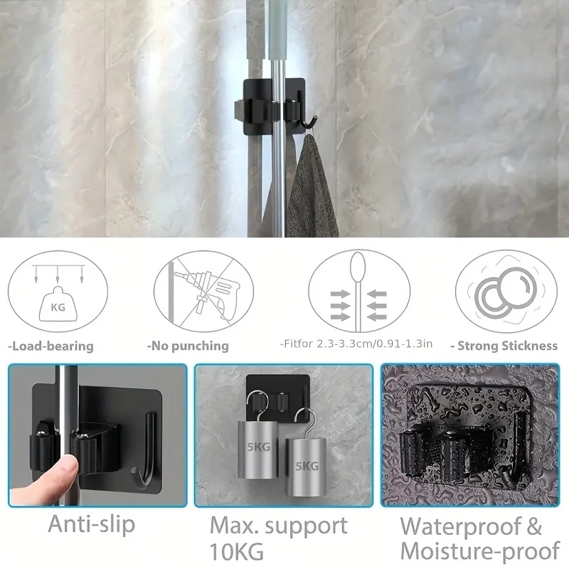 Stainless steel non-punching mop hook mop clip multifunctional wallmounted bathroom hanging mop and broom rack