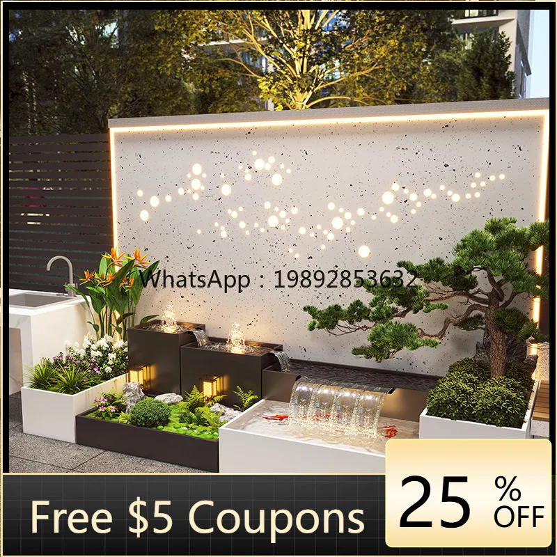 

LYY Courtyard Outdoor Water Curtain Landscape Wall Stainless Steel Fish Pond Landscaping Rockery Fountain Balcony