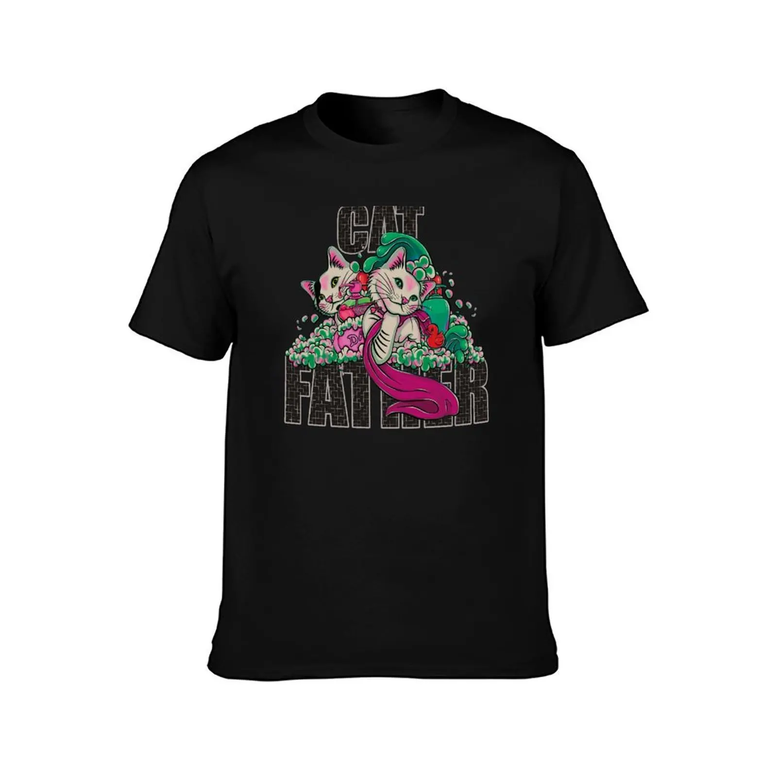 Cats Father ,pink,green and red duckling T-Shirt, Summer Casual Cotton Tee, Oversized Streetwear Tops, Vintage Graphic Print
