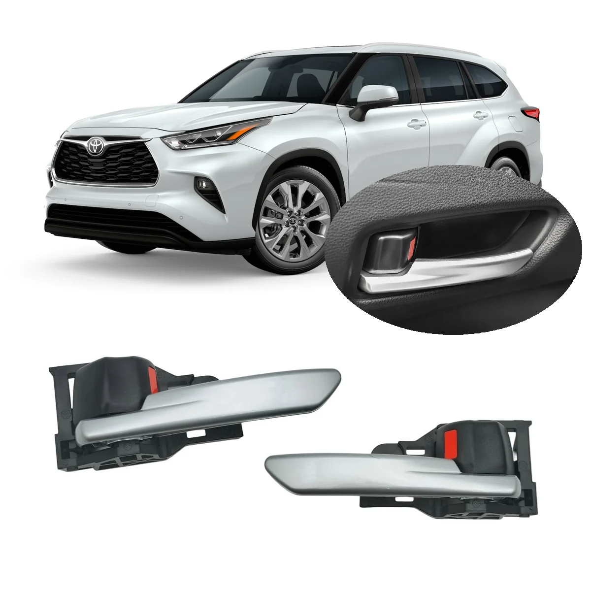 Silberner interner Türgriff, innerer Zuggriff, passend für Toyota Highlander Rav4 2020-2024.