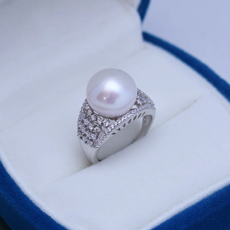 

JZ06 Lefei Fashion Luxury 12-13mm Strong Luster Few Flaw Freshwater Pearl Point Ring For Charms Women s925 Silver Jewelry Gifts