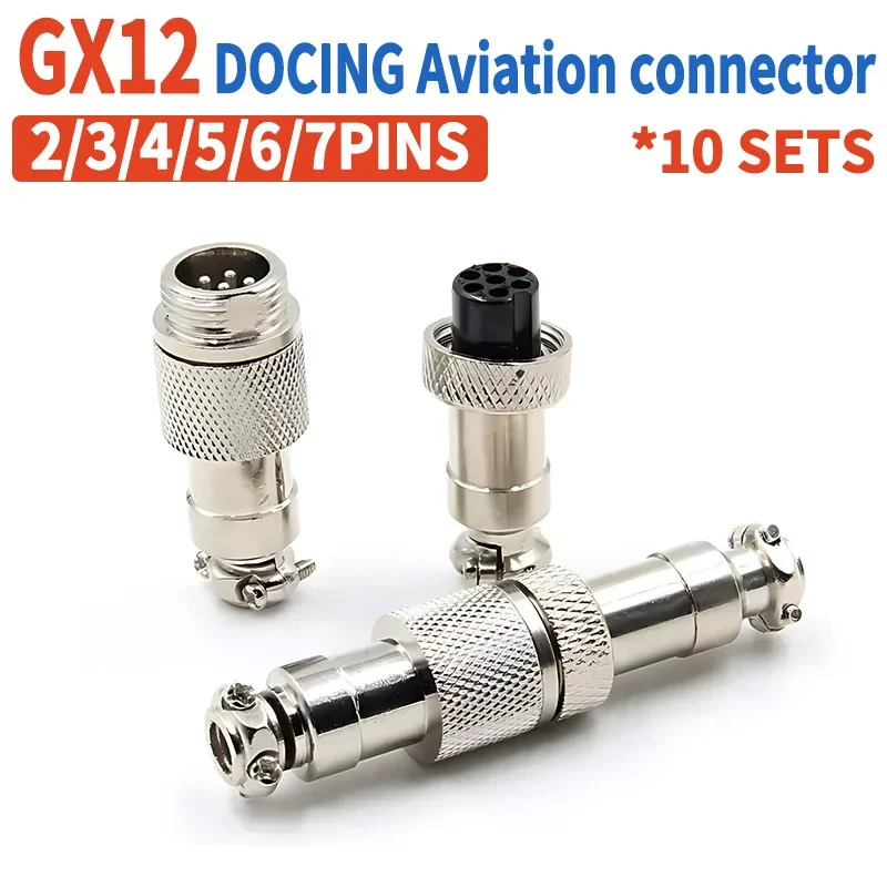 10 Sets GX12 Docking 2Pin 3Pin 4Pin 5Pin 6Pin 7Pin Male&Female Circular Panel Aviation Connector Butt Joint Plug Socket