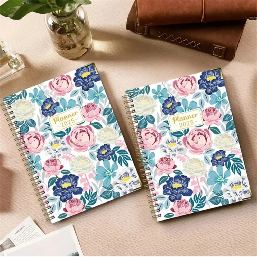 A5 2025 Agenda Planner Notebook Floral Design Paper 2025 Schedule Planner Book Multifunction Thicken Business Notebook Office