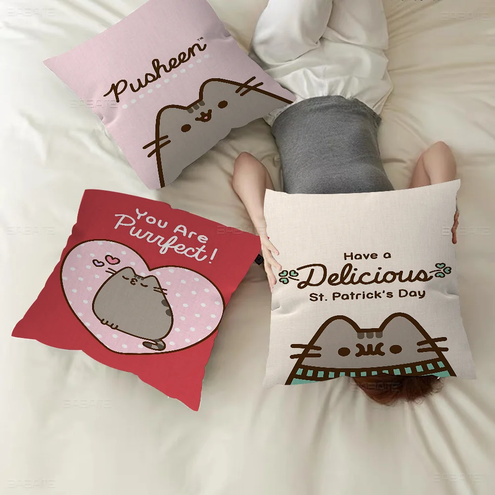 Cartoon P-Pusheen Kawai Cat Pillowcase Toon Gift Cushion Cover Bedroom Home Sofa Chair Seat Decor Pillow Case