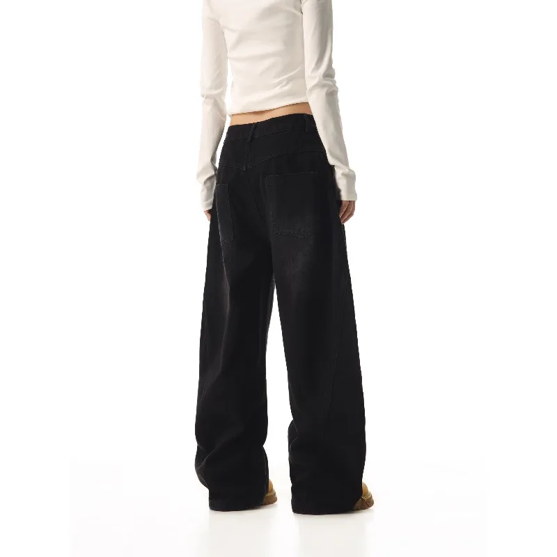 New Women's Retro Leopard Print Splicing Scimitar Jeans Spring Autumn Loose Straight Wide-leg Pants Female Casual Denim Trousers