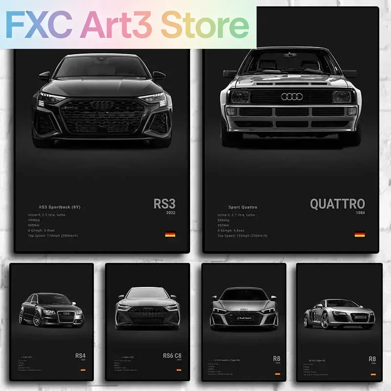 Peinture sur toile sans cadre, 1 pièce, affiche photographique de voitures allemandes Pop Art RS3, esthétique de luxe, R8 C8 Supercar GTR SUV, impression sur toile W