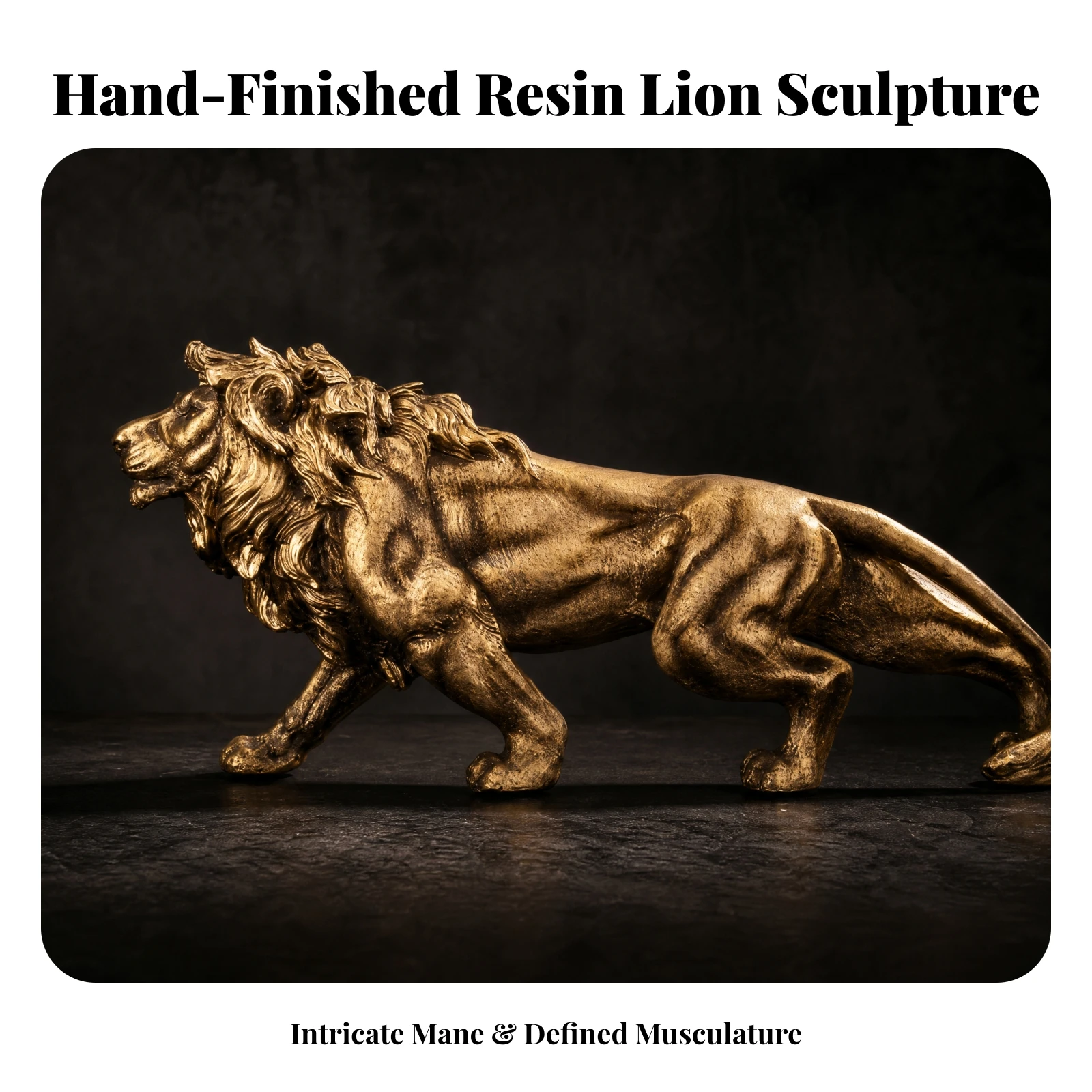 Standing Lion Sculpture Detailed Gold Lion Sculpture Realistic Long-Lasting for Living Room, Study