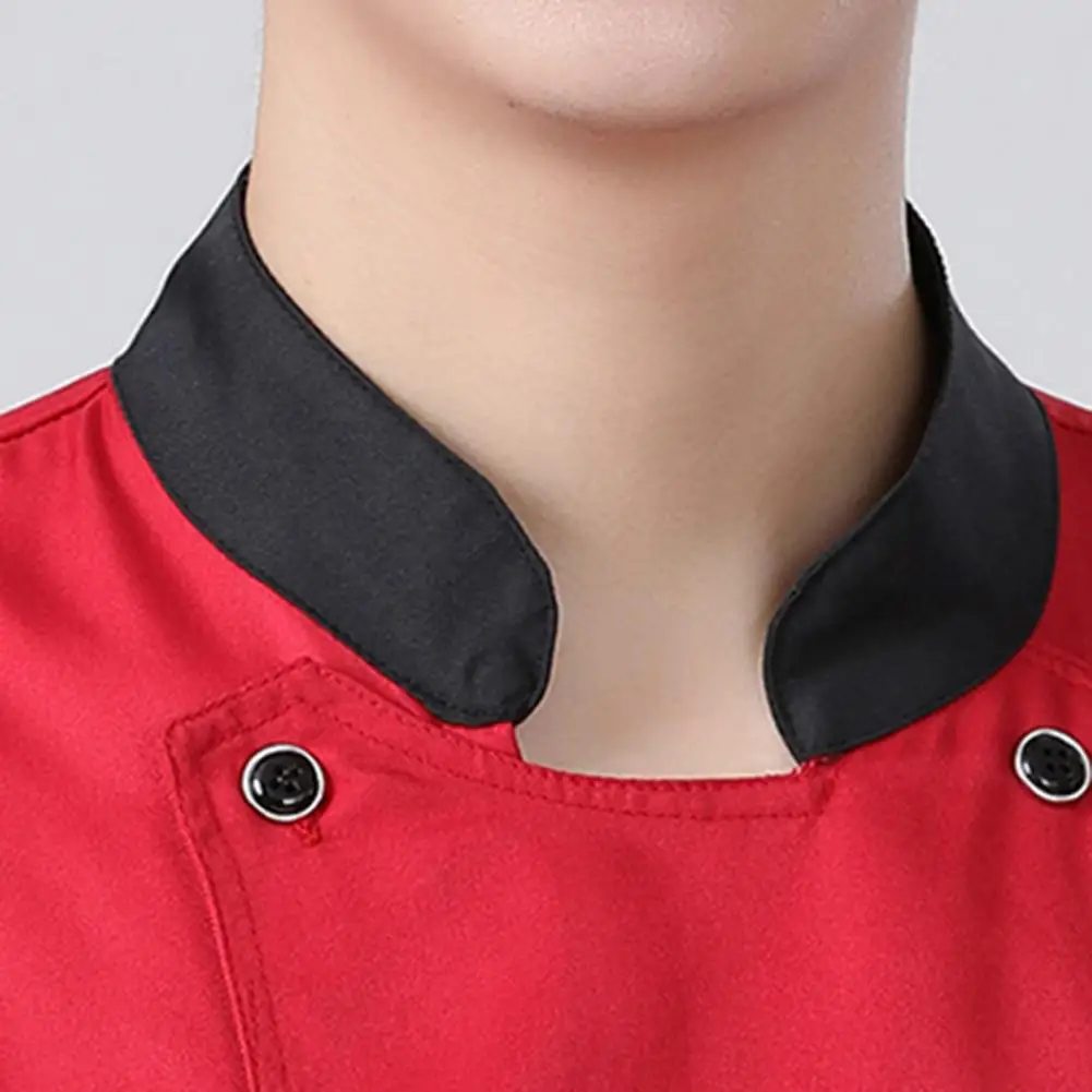 Camisas de Chef de cuello alto Unisex, uniforme de Chef de Hotel de cocina, servicio de comida de panadería, camisa de manga corta de cocinero, chaqueta de doble botonadura