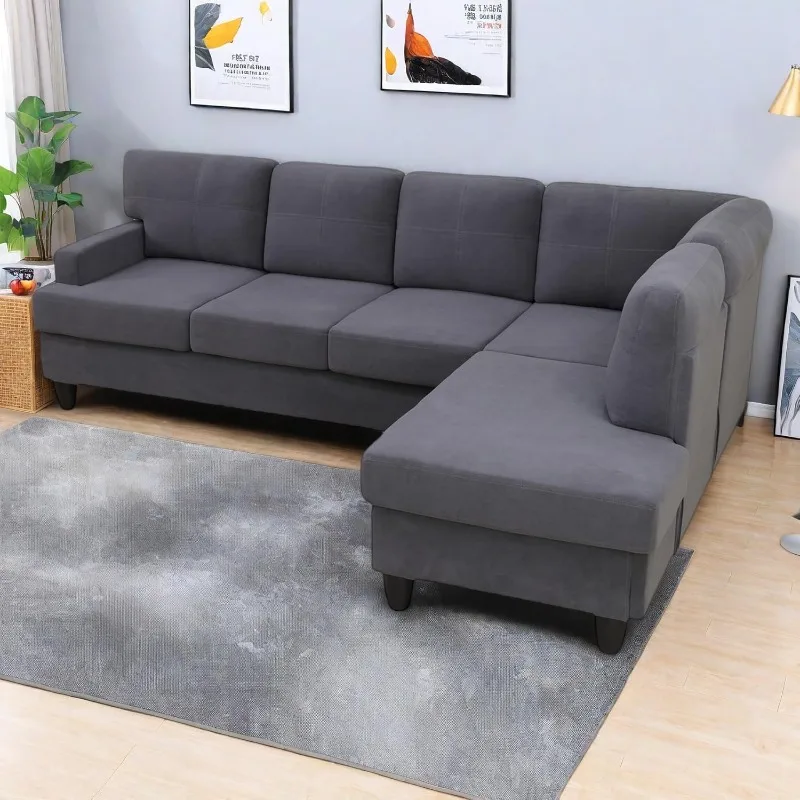 Sofas for Living Room 2-Piece L Shaped Sectional Couch Sofa Bed Breathable Fluffy Fabric Living Room Sofa Set Modern Modular Cou