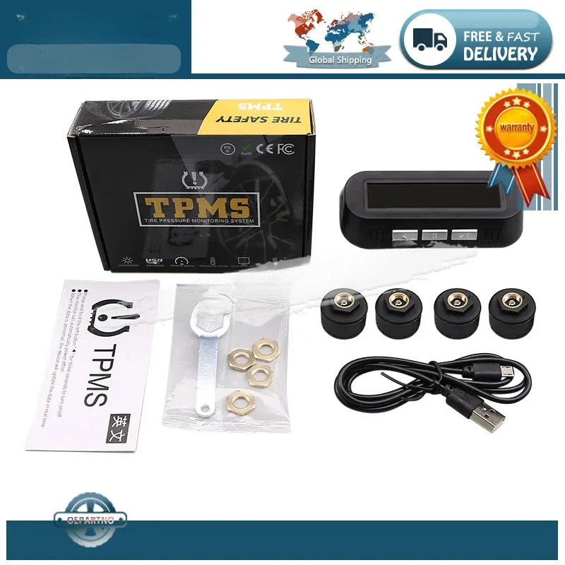 

Tire Pressure Monitoring System With 4 External Sensors Temperature Warning Digital Manomet Car Tyre Pressure Monitor Solar TPMS