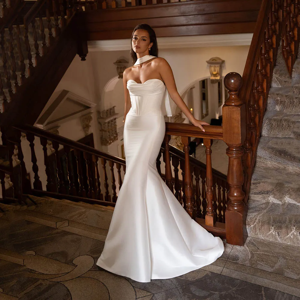 Galarity Sexy Satin Corset Prom Dress 2025 Strapless Mermaid Elegant Bridal Dress Ruched Evening Dress For Bride Customizd