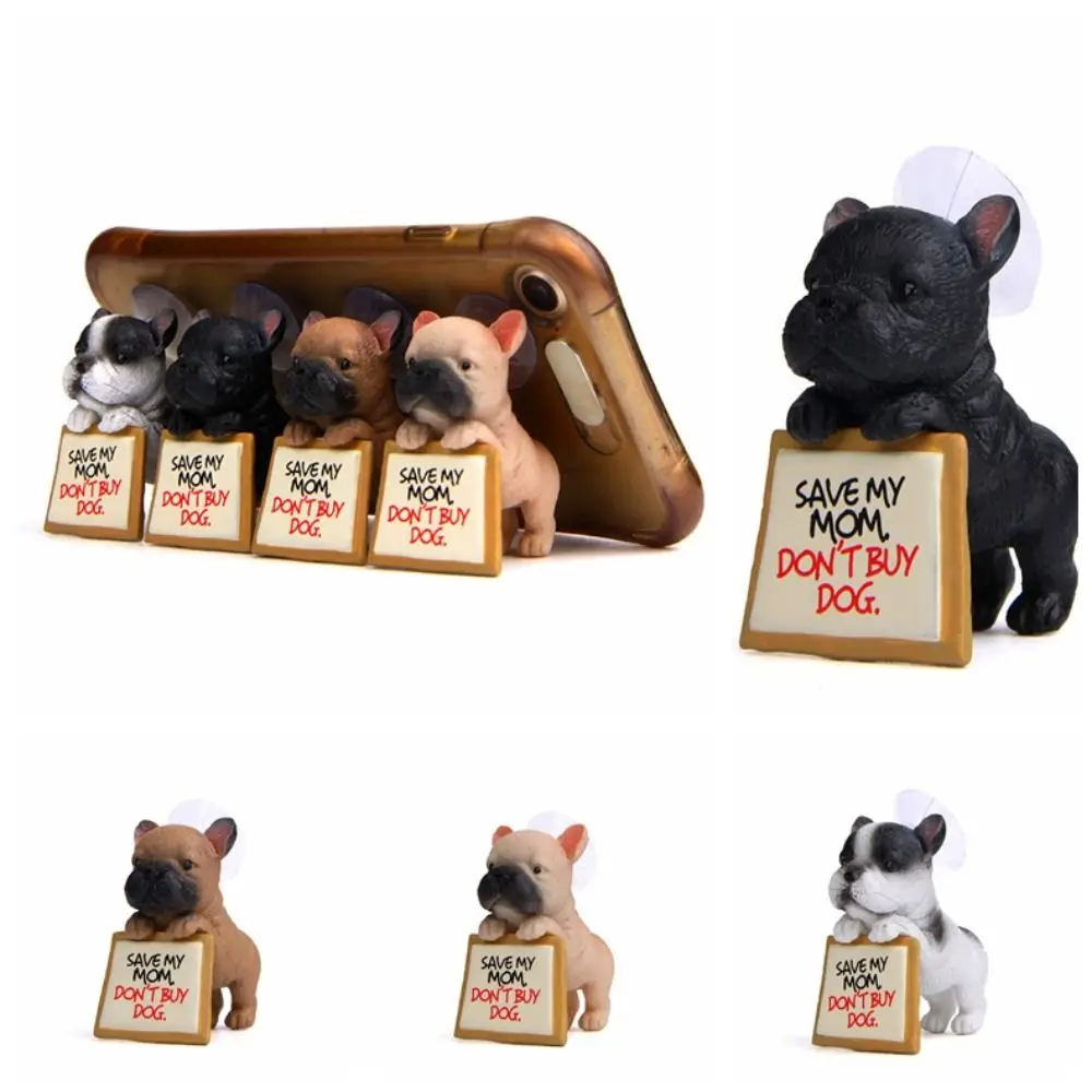 French Bulldog Figurines Creative Phone Holder Plastic Dog Sucker Design Mobile Phone Stand Desk Decor Figure Model