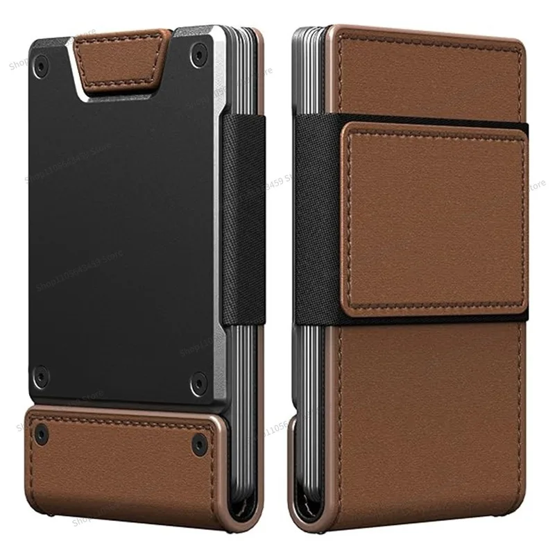For Men's minimalist wallet with retro style horse leather anti-theft card cover, aluminum alloy hardcore wallet