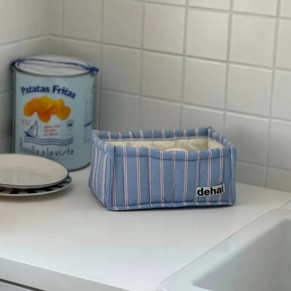 INS Style Square Stripe Storage Basket Cute Frame Cloth Desktop Organizer Basket Polka Dot Korean Quilted Storage Basket