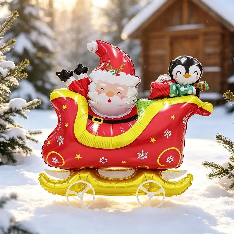 New Cute Cartoon Animal Walking Foil Balloon With Wheels Inflatable Santa Claus Stand Balloon Festival Party Decor Kids Gift