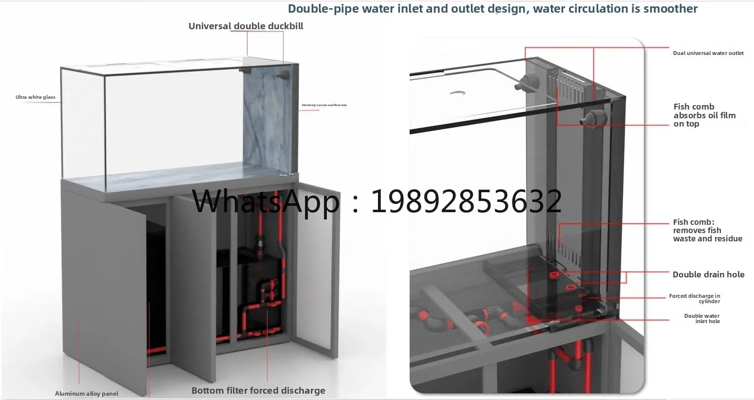 

bright color extremely narrow side overflow ultra-white office ecological bottom filter integrated dragon fish tank