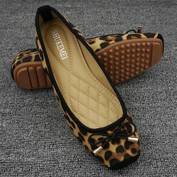 New Spring Summer Shoes Women Ballet Flats Sweet Flat Bowknot Laides Brand Shoes Big Size 42 Leopard DX295