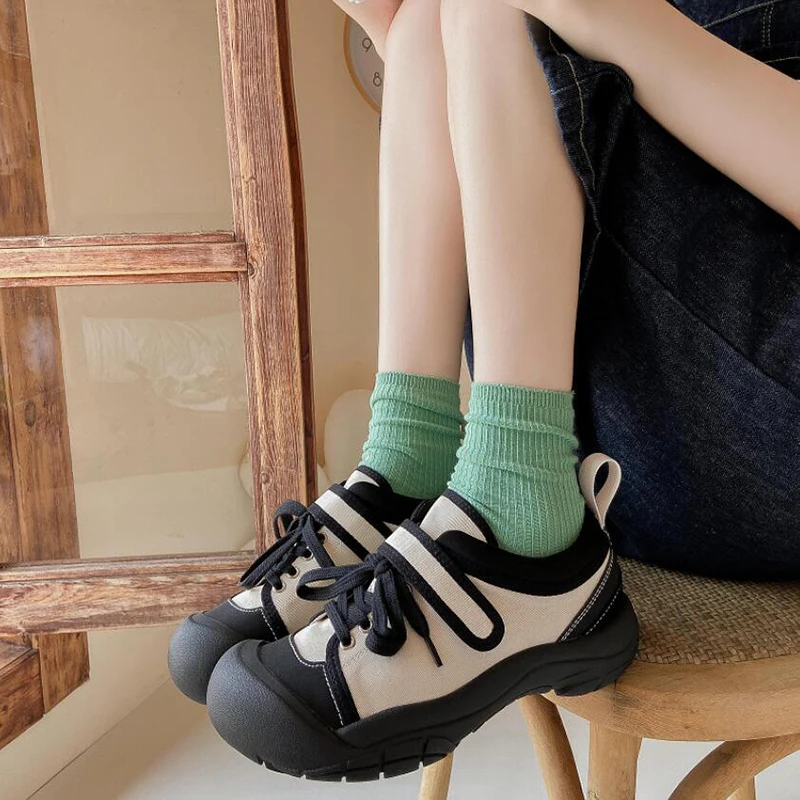 Solid Cotton Socks Women Ins Green Long Socks lolita skateboard Femme Stripe Socks Ankle Dress Calcetine Medias skarpety zimowe