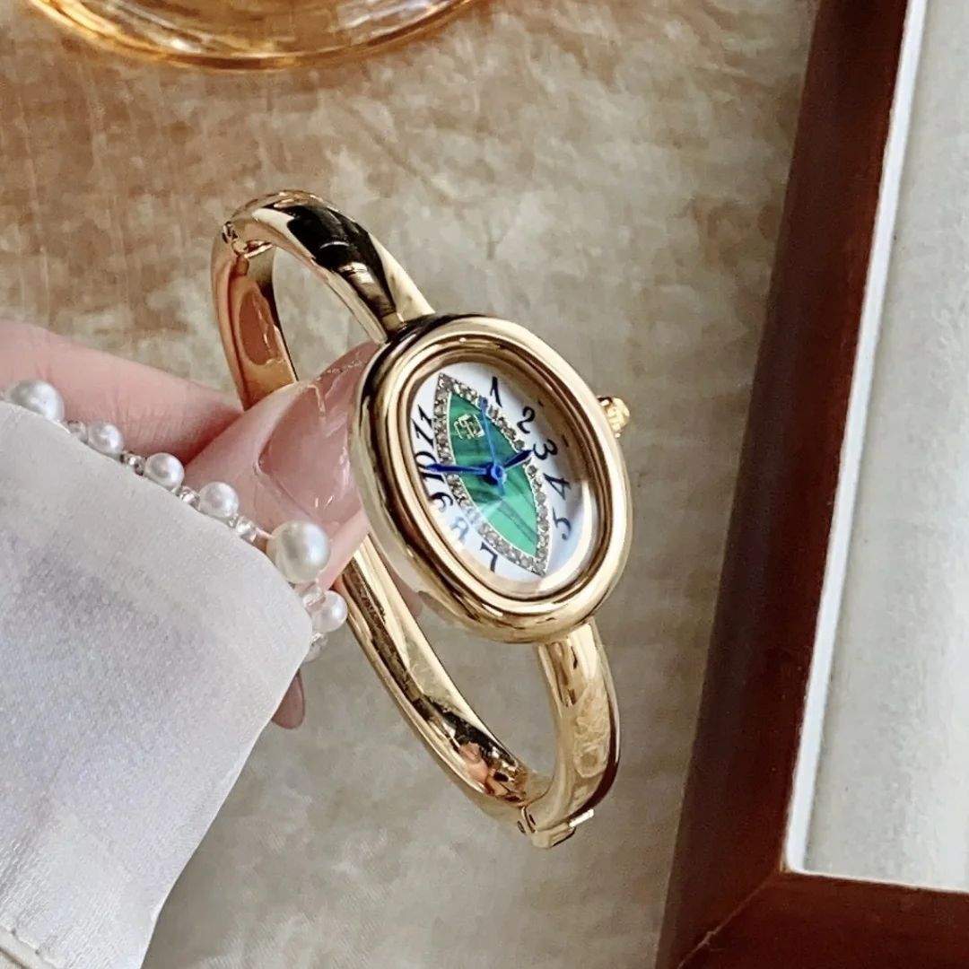 Pulsera de marca, brazalete, reloj dorado, esfera ovalada, relojes de pulsera de regalo para mujer y niña, relojes de cuarzo con correa de acero inoxidable para mujer