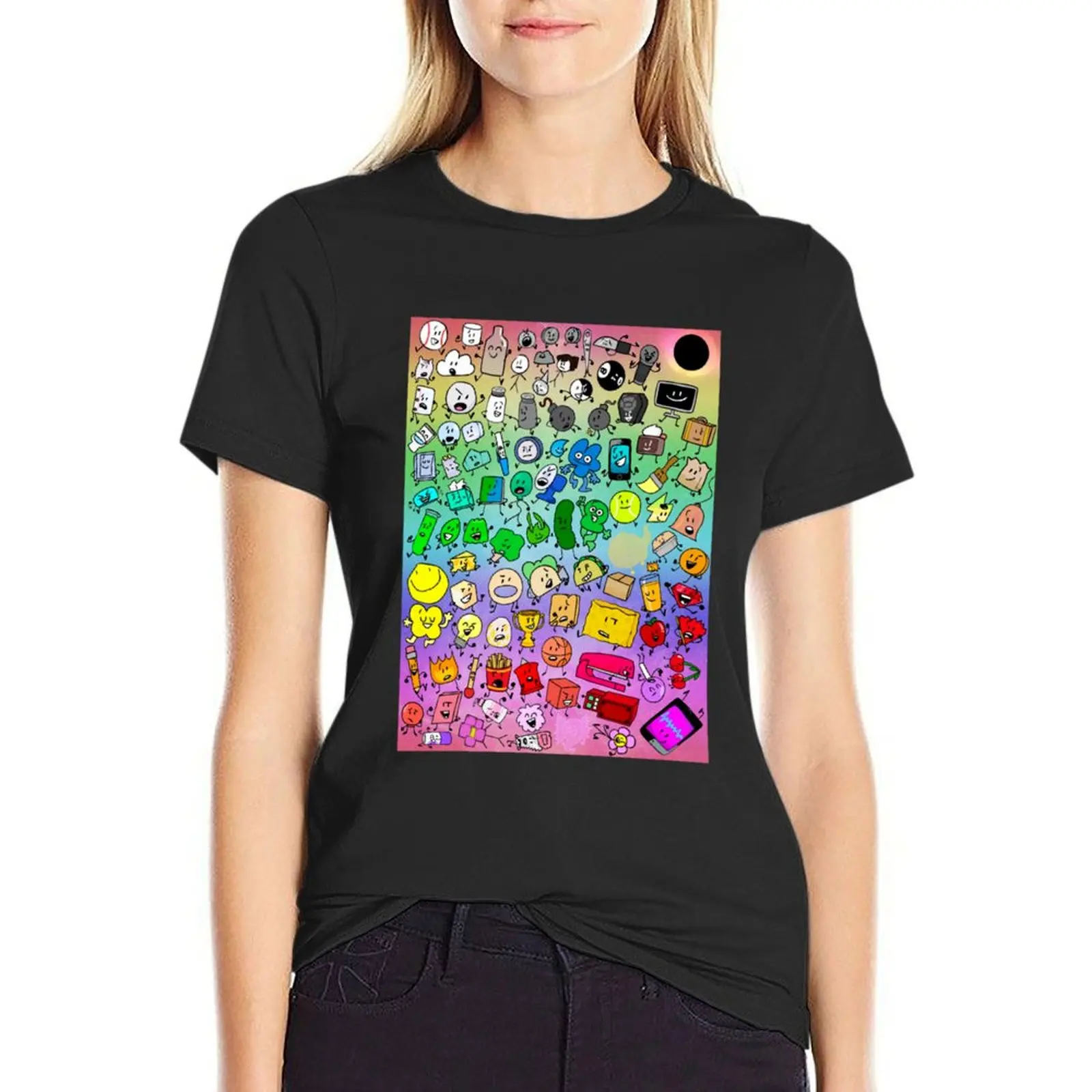 

Bfdi Inanimate Insanity All Characters (Rainbow) T-Shirt funnys oversized animal print shirt for girls ariat shirts for Women