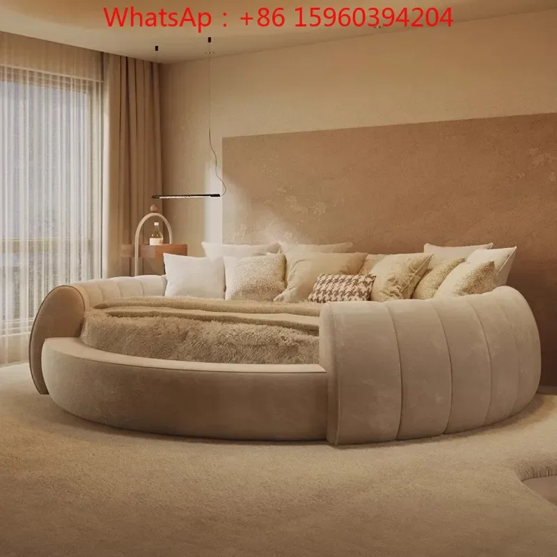 Minimal light luxury round double bird's nest princess wedding master bedroom hotel new fabric round
