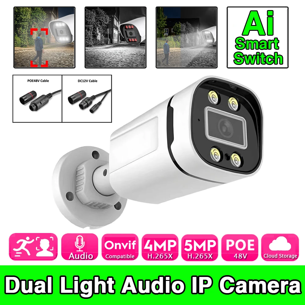 

AI Audio IP POE 5MP 4MP Camera with Mic Infrared Full Color Dual Light Xmeye Outdoor Waterproof for Superior Video Surveillance