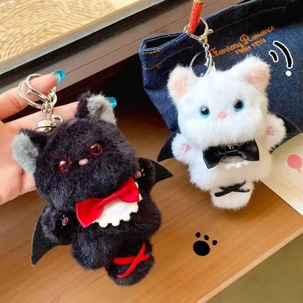 

Cute Cartoon Cat Plush Doll Toy Fluffy Cat Shaped KeyChain Plushie DIY Black and White Cartoon Cat Plush Keychain Plush Pendant