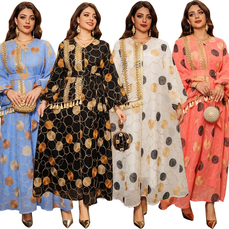 

Morocco Embroidery Lace Abaya Women Muslim Dubai Dress Tassel Abaya Kaftan Turkey Robe Gown Islam Clothing Eid Mubarak Djellaba